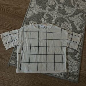 Zara Kids Cream and Black Checkered Tee